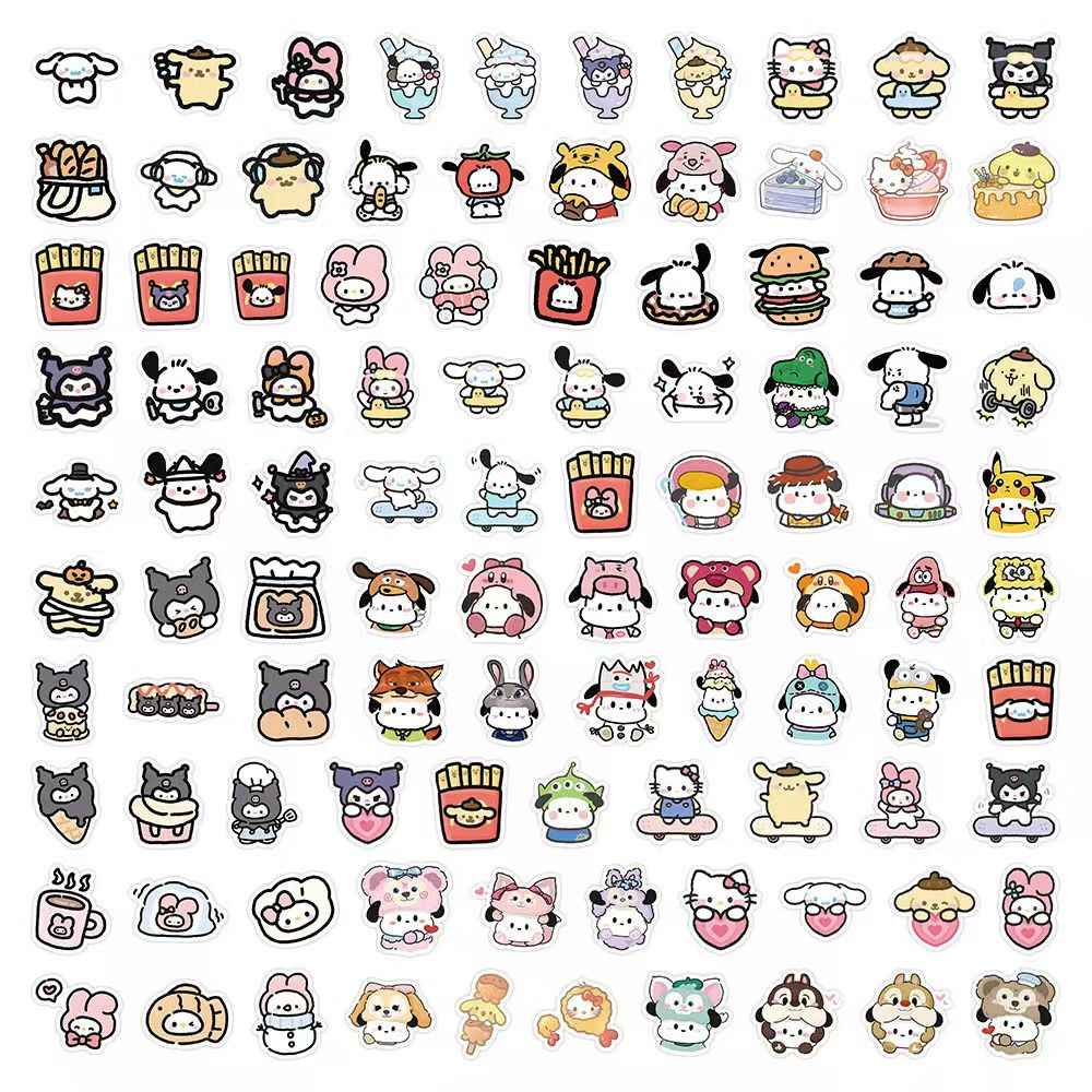Cute Sanrio 100-Piece Sticker Pack | Kawaii Characters, DIY Crafting, Journal, Laptop, Water Bottle, Scrapbooking, Reusable, Waterproof PVC
