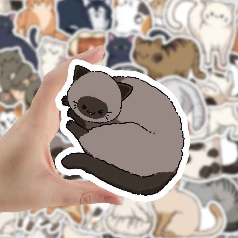 Happy Little Cats 60-Piece Sticker Pack | Cute Characters, DIY Crafting, Journal, Laptop, Water Bottle, Scrapbooking, Reusable, Waterproof PVC