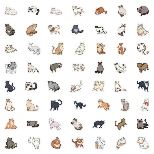 Happy Little Cats 60-Piece Sticker Pack | Cute Characters, DIY Crafting, Journal, Laptop, Water Bottle, Scrapbooking, Reusable, Waterproof PVC