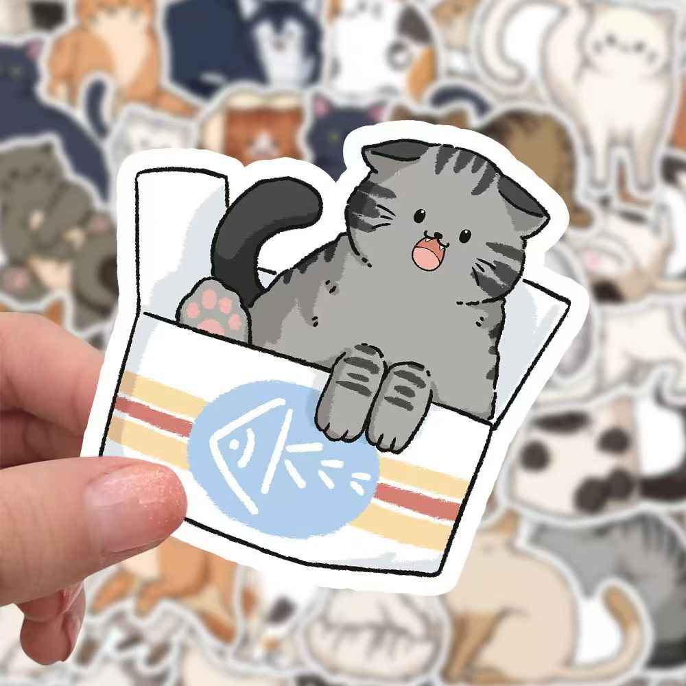 Happy Little Cats 60-Piece Sticker Pack | Cute Characters, DIY Crafting, Journal, Laptop, Water Bottle, Scrapbooking, Reusable, Waterproof PVC