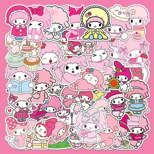 Sanrio Little Lamb Bian Ai Nuo 50-Piece Sticker Pack | Cute Characters, DIY Crafting, Journal, Laptop, Water Bottle, Scrapbooking, Reusable, Waterproof PVC