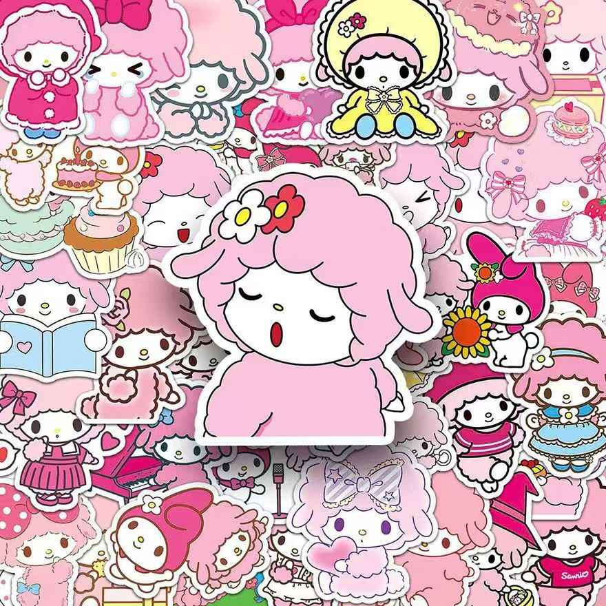 Sanrio Little Lamb Bian Ai Nuo 50-Piece Sticker Pack | Cute Characters, DIY Crafting, Journal, Laptop, Water Bottle, Scrapbooking, Reusable, Waterproof PVC