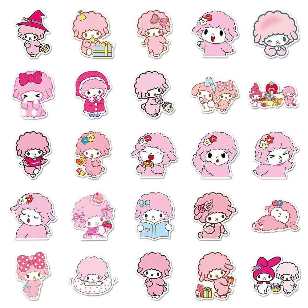 Sanrio Little Lamb Bian Ai Nuo 50-Piece Sticker Pack | Cute Characters, DIY Crafting, Journal, Laptop, Water Bottle, Scrapbooking, Reusable, Waterproof PVC