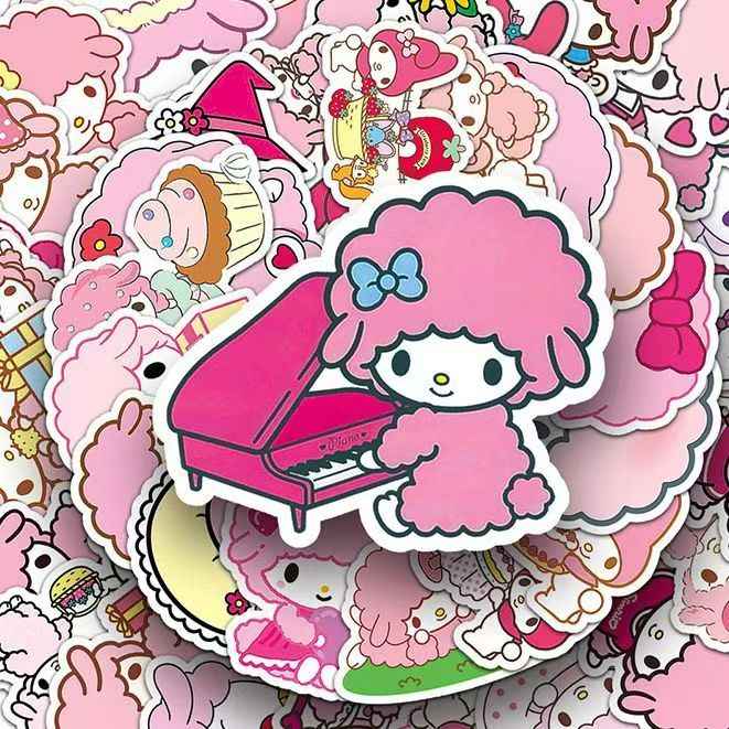 Sanrio Little Lamb Bian Ai Nuo 50-Piece Sticker Pack | Cute Characters, DIY Crafting, Journal, Laptop, Water Bottle, Scrapbooking, Reusable, Waterproof PVC