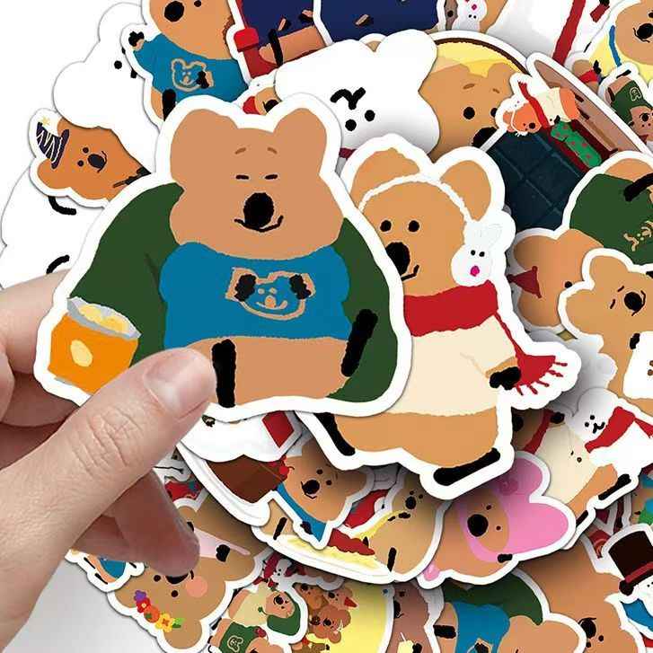 Cute Bell Pepper Bear 50-Piece Sticker Pack | Adorable Animal Designs, DIY Crafting, Journal, Laptop, Water Bottle, Scrapbooking, Reusable, Waterproof PVC
