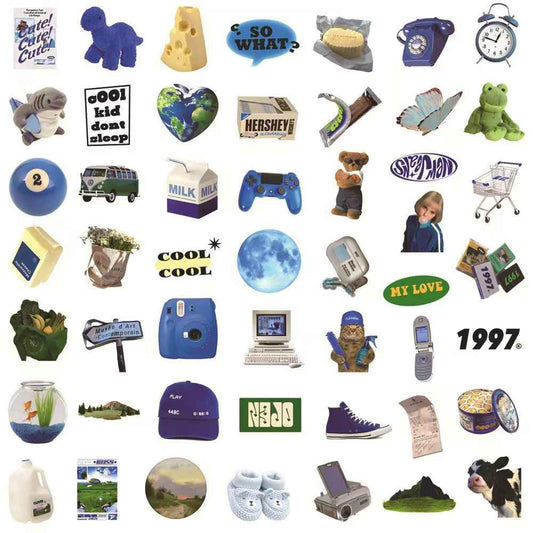 Blue IKEA Style 50-Piece Sticker Pack | Non-Repeating Designs, DIY Crafting, Journal, Laptop, Water Bottle, Scrapbooking, Reusable, Waterproof PVC