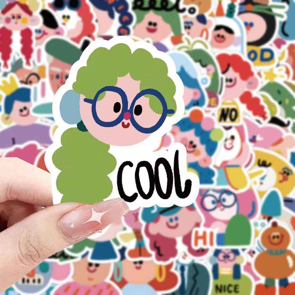 Cartoon Painted Character Portraits 60-Piece Sticker Pack | Non-Repeating Designs, DIY Crafting, Journal, Laptop, Water Bottle, Scrapbooking, Reusable, Waterproof PVC