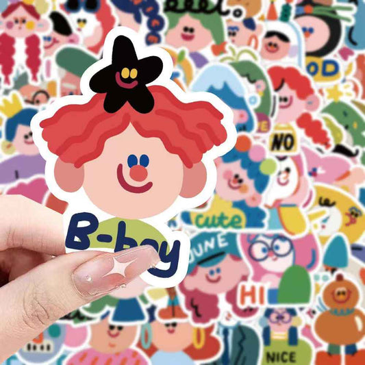Cartoon Painted Character Portraits 60-Piece Sticker Pack | Non-Repeating Designs, DIY Crafting, Journal, Laptop, Water Bottle, Scrapbooking, Reusable, Waterproof PVC
