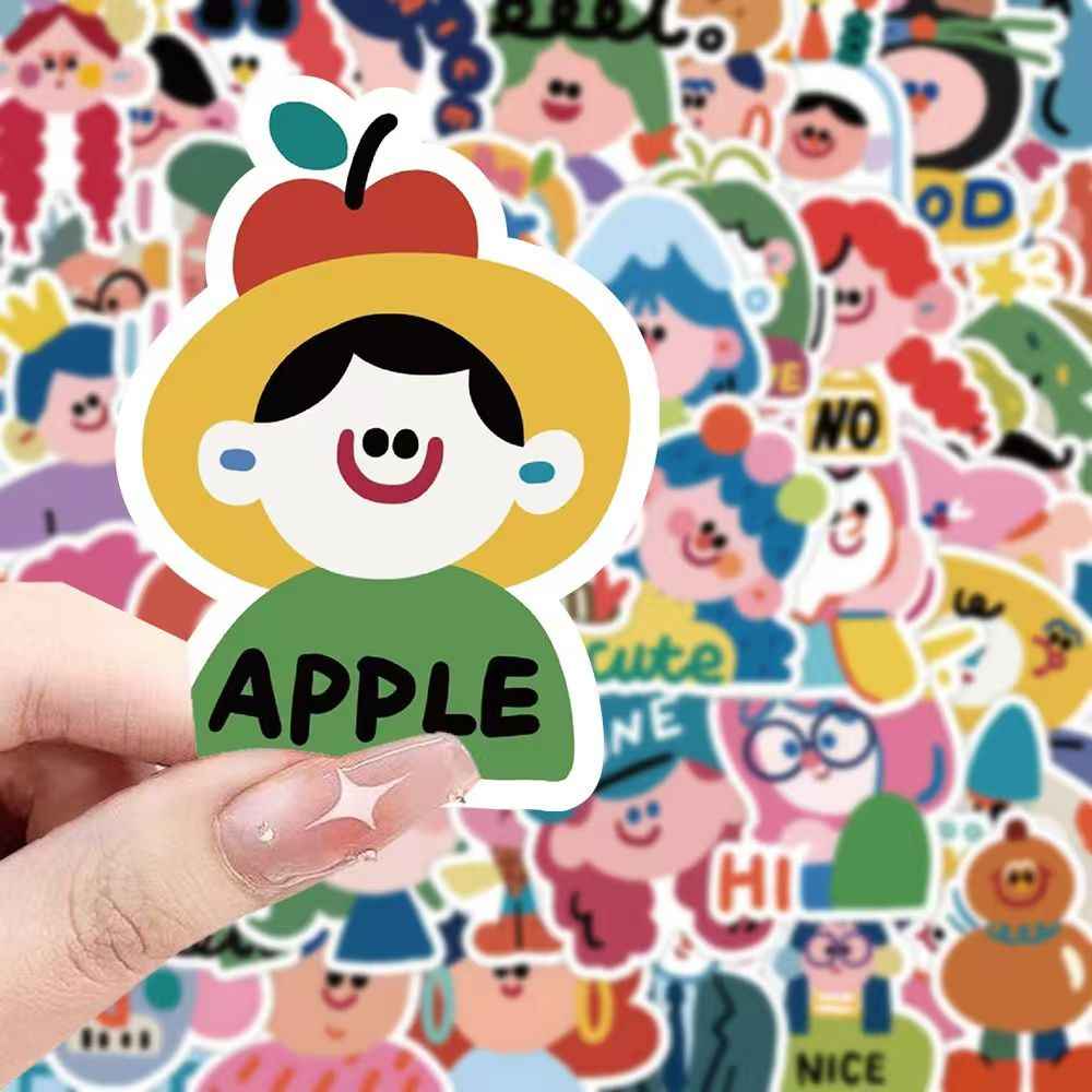 Cartoon Painted Character Portraits 60-Piece Sticker Pack | Non-Repeating Designs, DIY Crafting, Journal, Laptop, Water Bottle, Scrapbooking, Reusable, Waterproof PVC