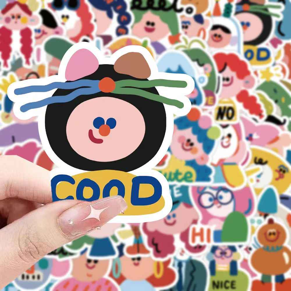Cartoon Painted Character Portraits 60-Piece Sticker Pack | Non-Repeating Designs, DIY Crafting, Journal, Laptop, Water Bottle, Scrapbooking, Reusable, Waterproof PVC