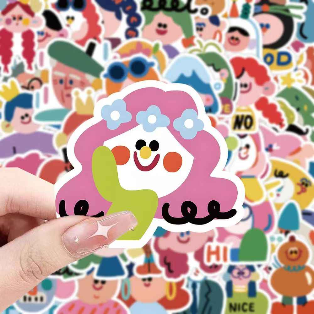Cartoon Painted Character Portraits 60-Piece Sticker Pack | Non-Repeating Designs, DIY Crafting, Journal, Laptop, Water Bottle, Scrapbooking, Reusable, Waterproof PVC