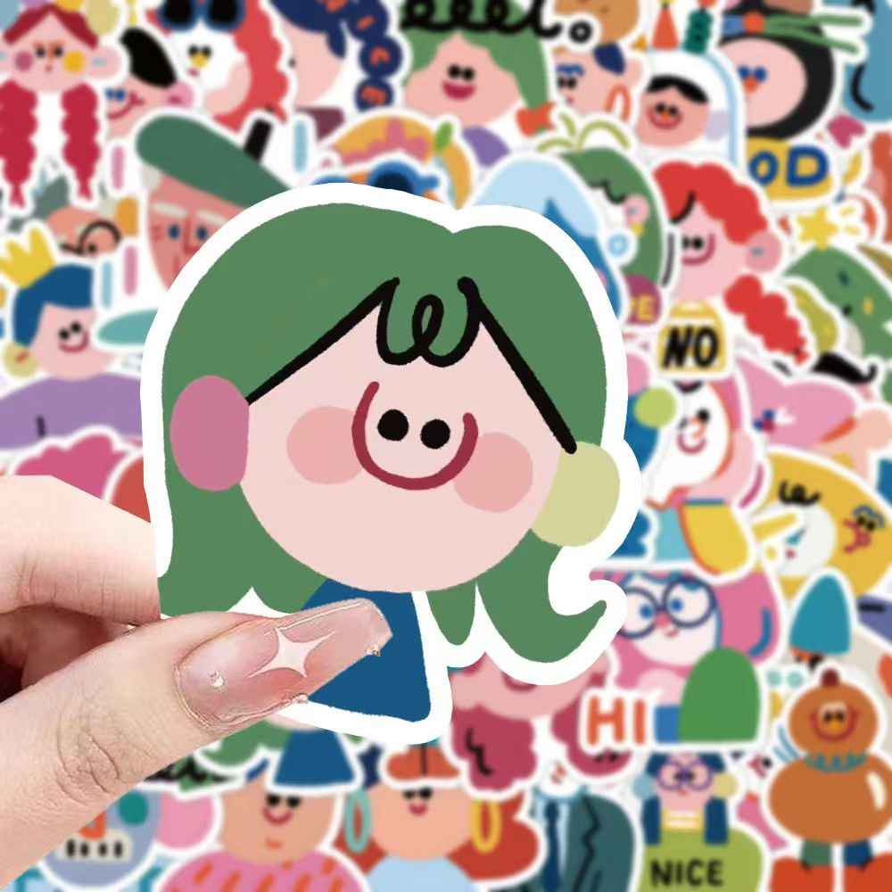 Cartoon Painted Character Portraits 60-Piece Sticker Pack | Non-Repeating Designs, DIY Crafting, Journal, Laptop, Water Bottle, Scrapbooking, Reusable, Waterproof PVC