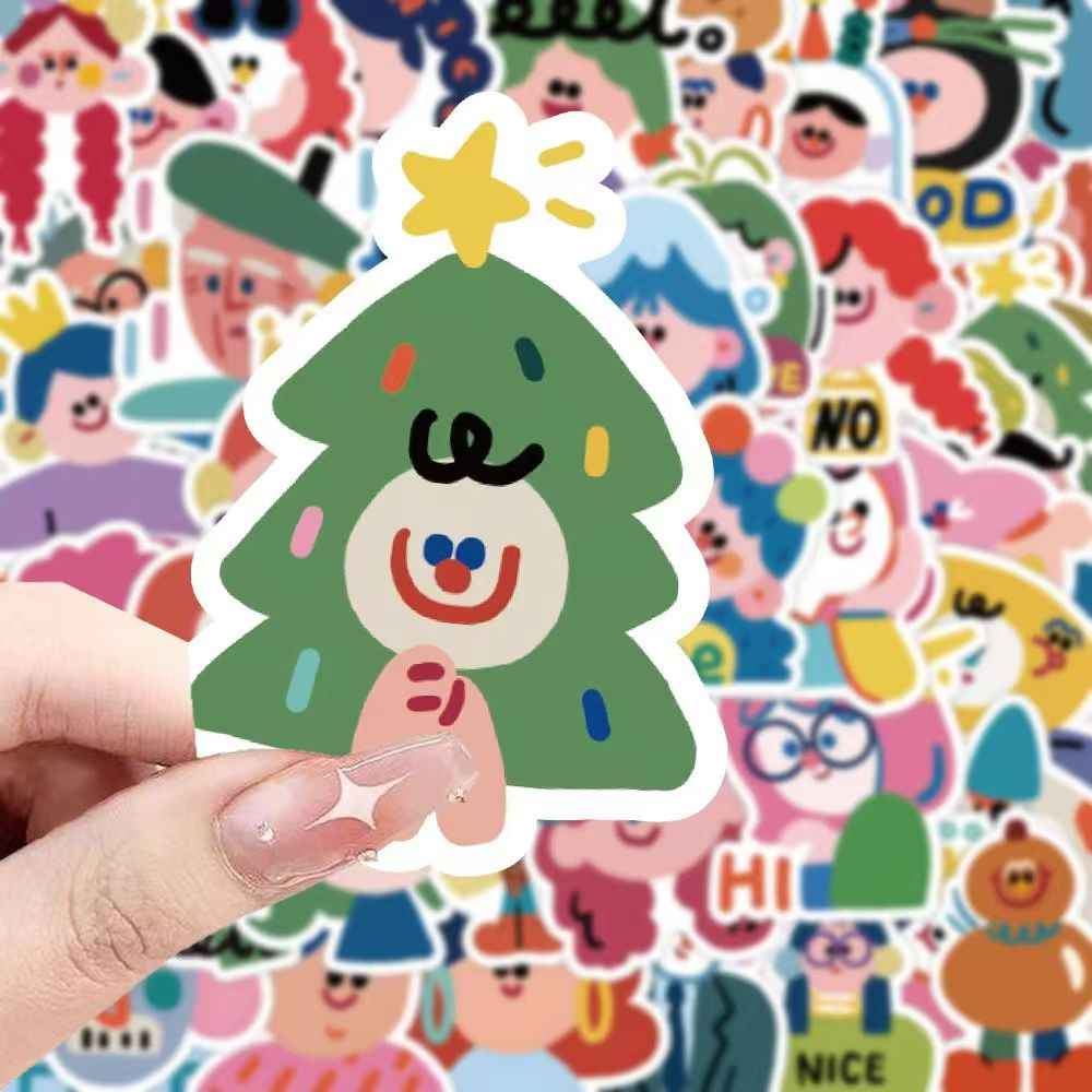 Cartoon Painted Character Portraits 60-Piece Sticker Pack | Non-Repeating Designs, DIY Crafting, Journal, Laptop, Water Bottle, Scrapbooking, Reusable, Waterproof PVC