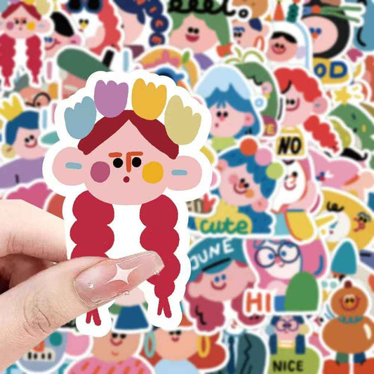 Cartoon Painted Character Portraits 60-Piece Sticker Pack | Non-Repeating Designs, DIY Crafting, Journal, Laptop, Water Bottle, Scrapbooking, Reusable, Waterproof PVC