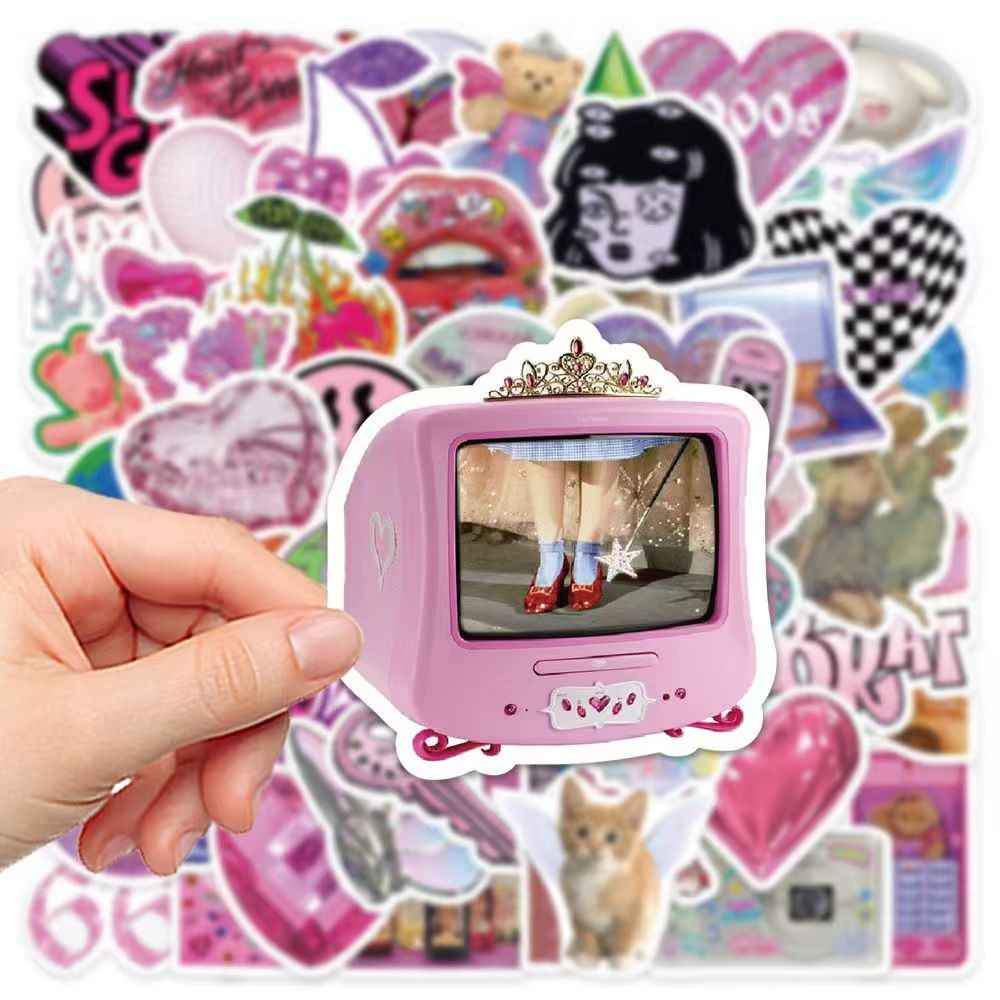 Retro Vaporwave 50-Piece Sticker Pack | Non-Repeating Designs, DIY Crafting, Journal, Laptop, Water Bottle, Scrapbooking, Reusable, Waterproof PVC