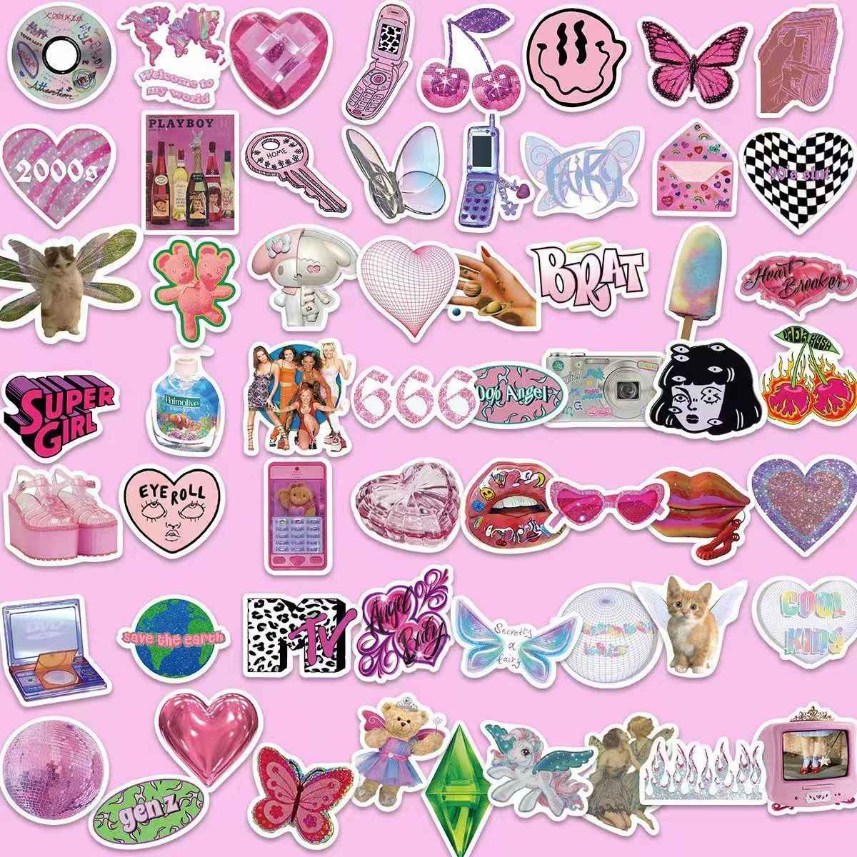 Retro Vaporwave 50-Piece Sticker Pack | Non-Repeating Designs, DIY Crafting, Journal, Laptop, Water Bottle, Scrapbooking, Reusable, Waterproof PVC
