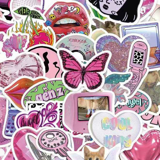 Retro Vaporwave 50-Piece Sticker Pack | Non-Repeating Designs, DIY Crafting, Journal, Laptop, Water Bottle, Scrapbooking, Reusable, Waterproof PVC
