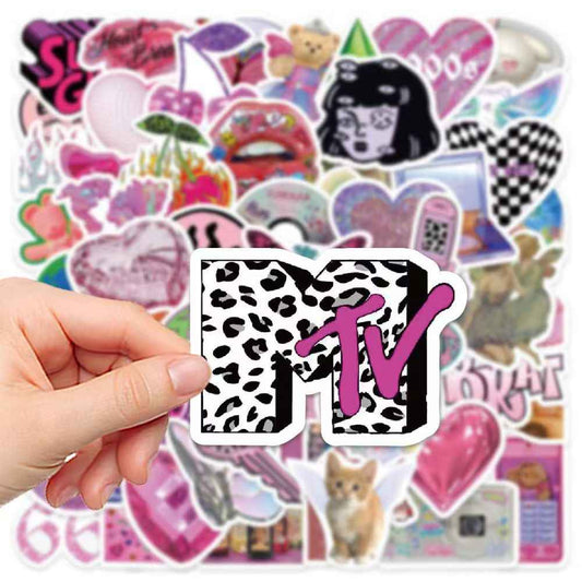 Retro Vaporwave 50-Piece Sticker Pack | Non-Repeating Designs, DIY Crafting, Journal, Laptop, Water Bottle, Scrapbooking, Reusable, Waterproof PVC