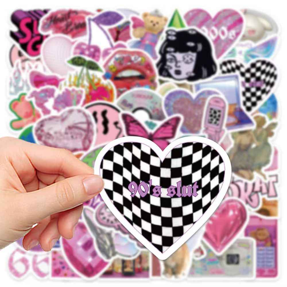 Retro Vaporwave 50-Piece Sticker Pack | Non-Repeating Designs, DIY Crafting, Journal, Laptop, Water Bottle, Scrapbooking, Reusable, Waterproof PVC