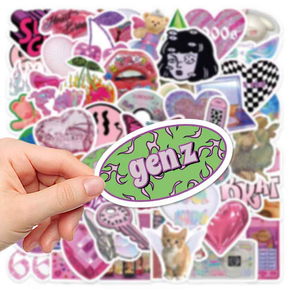 Retro Vaporwave 50-Piece Sticker Pack | Non-Repeating Designs, DIY Crafting, Journal, Laptop, Water Bottle, Scrapbooking, Reusable, Waterproof PVC