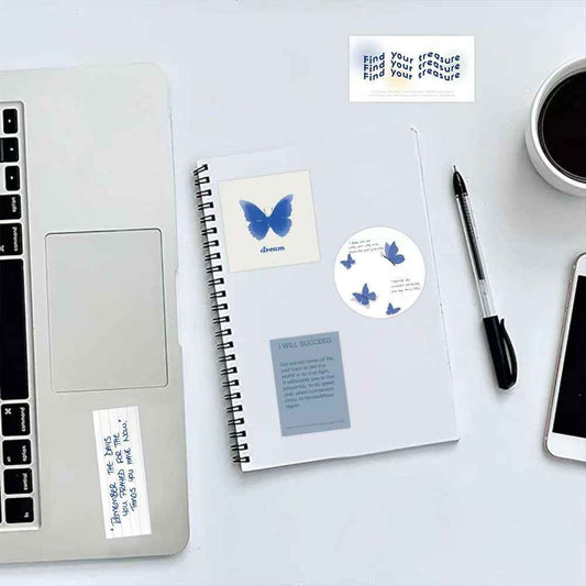 Blue Background 50-Piece Sticker Pack | Non-Repeating Designs, DIY Crafting, Journal, Laptop, Water Bottle, Scrapbooking, Reusable, Waterproof PVC