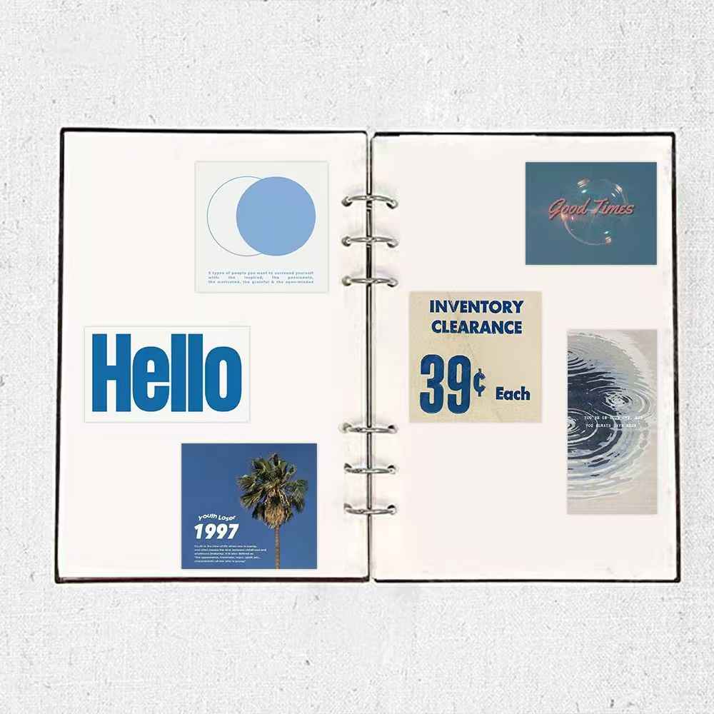Blue Background 50-Piece Sticker Pack | Non-Repeating Designs, DIY Crafting, Journal, Laptop, Water Bottle, Scrapbooking, Reusable, Waterproof PVC