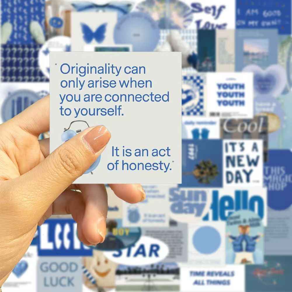 Blue Background 50-Piece Sticker Pack | Non-Repeating Designs, DIY Crafting, Journal, Laptop, Water Bottle, Scrapbooking, Reusable, Waterproof PVC