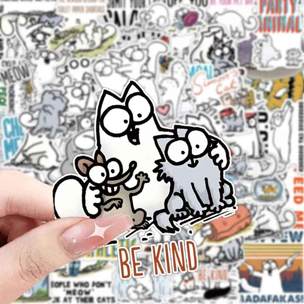 Simon's Cat 50-Piece Sticker Pack | Non-Repeating Designs, DIY Crafting, Journal, Laptop, Water Bottle, Scrapbooking, Reusable, Waterproof PVC