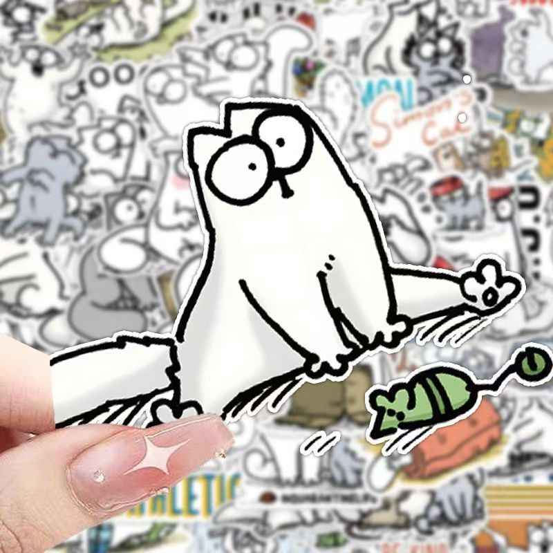 Simon's Cat 50-Piece Sticker Pack | Non-Repeating Designs, DIY Crafting, Journal, Laptop, Water Bottle, Scrapbooking, Reusable, Waterproof PVC