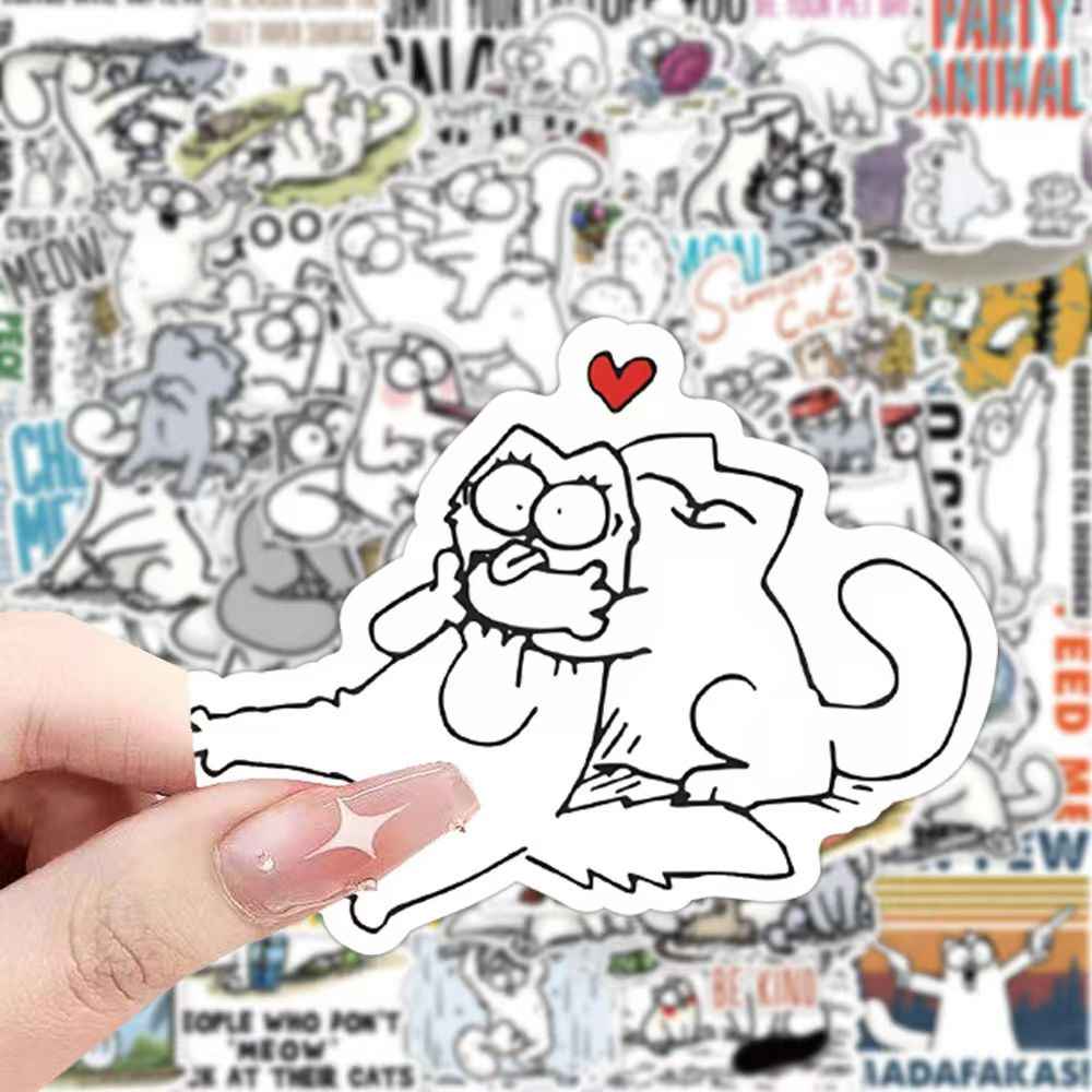Simon's Cat 50-Piece Sticker Pack | Non-Repeating Designs, DIY Crafting, Journal, Laptop, Water Bottle, Scrapbooking, Reusable, Waterproof PVC