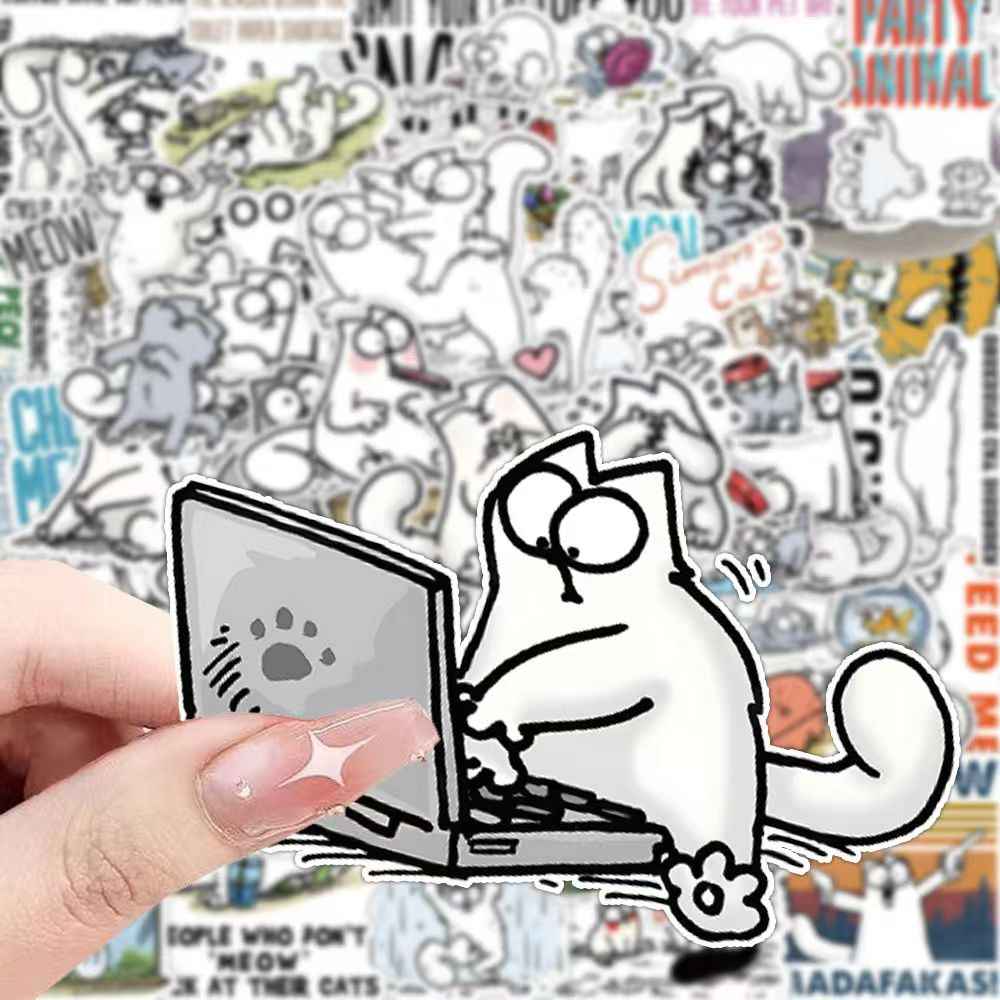 Simon's Cat 50-Piece Sticker Pack | Non-Repeating Designs, DIY Crafting, Journal, Laptop, Water Bottle, Scrapbooking, Reusable, Waterproof PVC