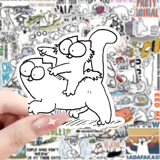 Simon's Cat 50-Piece Sticker Pack | Non-Repeating Designs, DIY Crafting, Journal, Laptop, Water Bottle, Scrapbooking, Reusable, Waterproof PVC