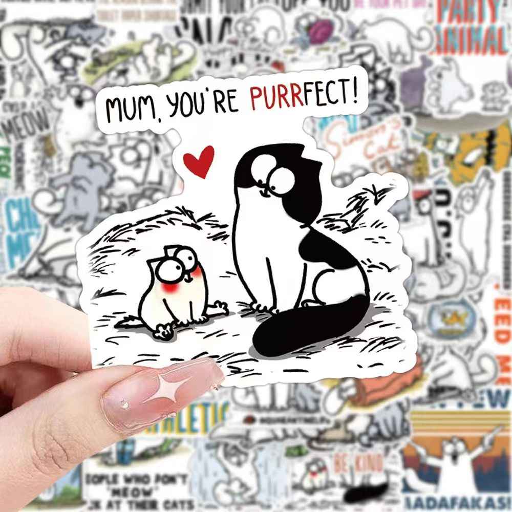 Simon's Cat 50-Piece Sticker Pack | Non-Repeating Designs, DIY Crafting, Journal, Laptop, Water Bottle, Scrapbooking, Reusable, Waterproof PVC
