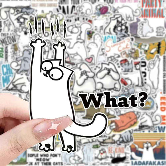 Simon's Cat 50-Piece Sticker Pack | Non-Repeating Designs, DIY Crafting, Journal, Laptop, Water Bottle, Scrapbooking, Reusable, Waterproof PVC