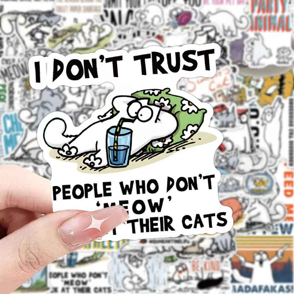Simon's Cat 50-Piece Sticker Pack | Non-Repeating Designs, DIY Crafting, Journal, Laptop, Water Bottle, Scrapbooking, Reusable, Waterproof PVC