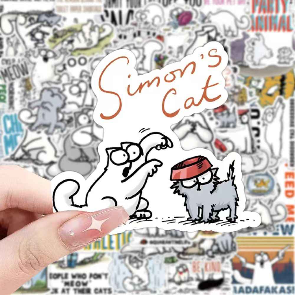 Simon's Cat 50-Piece Sticker Pack | Non-Repeating Designs, DIY Crafting, Journal, Laptop, Water Bottle, Scrapbooking, Reusable, Waterproof PVC