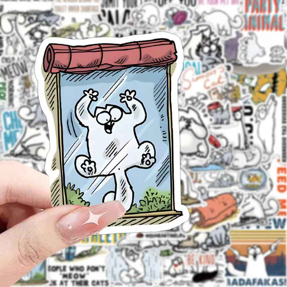 Simon's Cat 50-Piece Sticker Pack | Non-Repeating Designs, DIY Crafting, Journal, Laptop, Water Bottle, Scrapbooking, Reusable, Waterproof PVC