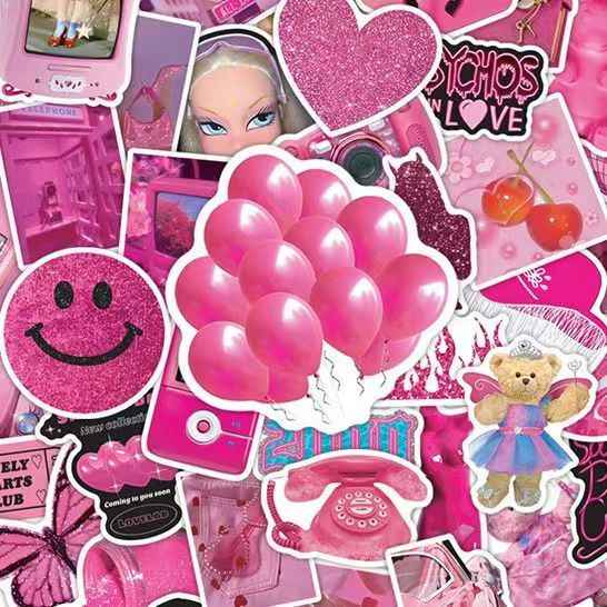 Barbie Pink 50-Piece Sticker Pack | Non-Repeating Designs, DIY Crafting, Journal, Laptop, Water Bottle, Scrapbooking, Reusable, Waterproof PVC