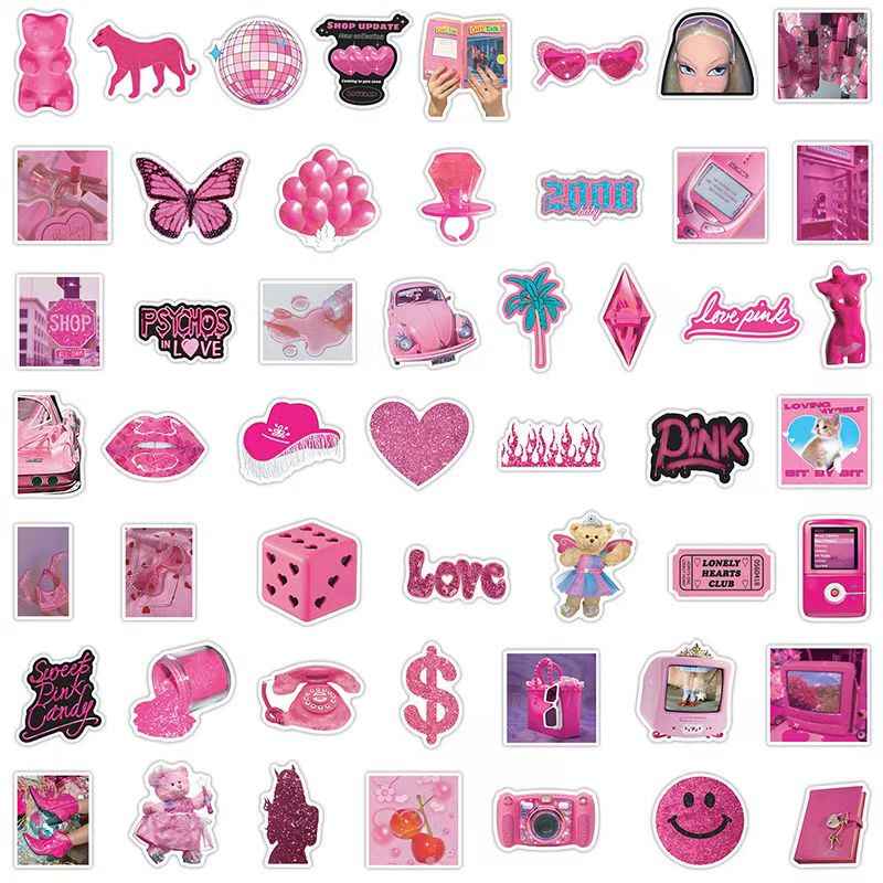 Barbie Pink 50-Piece Sticker Pack | Non-Repeating Designs, DIY Crafting, Journal, Laptop, Water Bottle, Scrapbooking, Reusable, Waterproof PVC