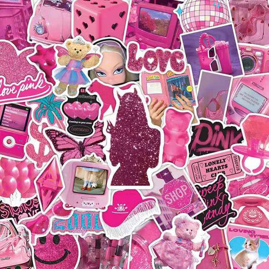 Barbie Pink 50-Piece Sticker Pack | Non-Repeating Designs, DIY Crafting, Journal, Laptop, Water Bottle, Scrapbooking, Reusable, Waterproof PVC