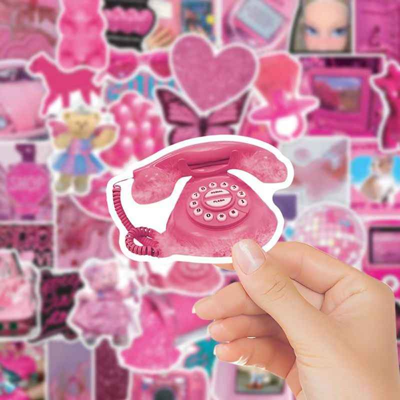 Barbie Pink 50-Piece Sticker Pack | Non-Repeating Designs, DIY Crafting, Journal, Laptop, Water Bottle, Scrapbooking, Reusable, Waterproof PVC