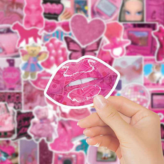 Barbie Pink 50-Piece Sticker Pack | Non-Repeating Designs, DIY Crafting, Journal, Laptop, Water Bottle, Scrapbooking, Reusable, Waterproof PVC