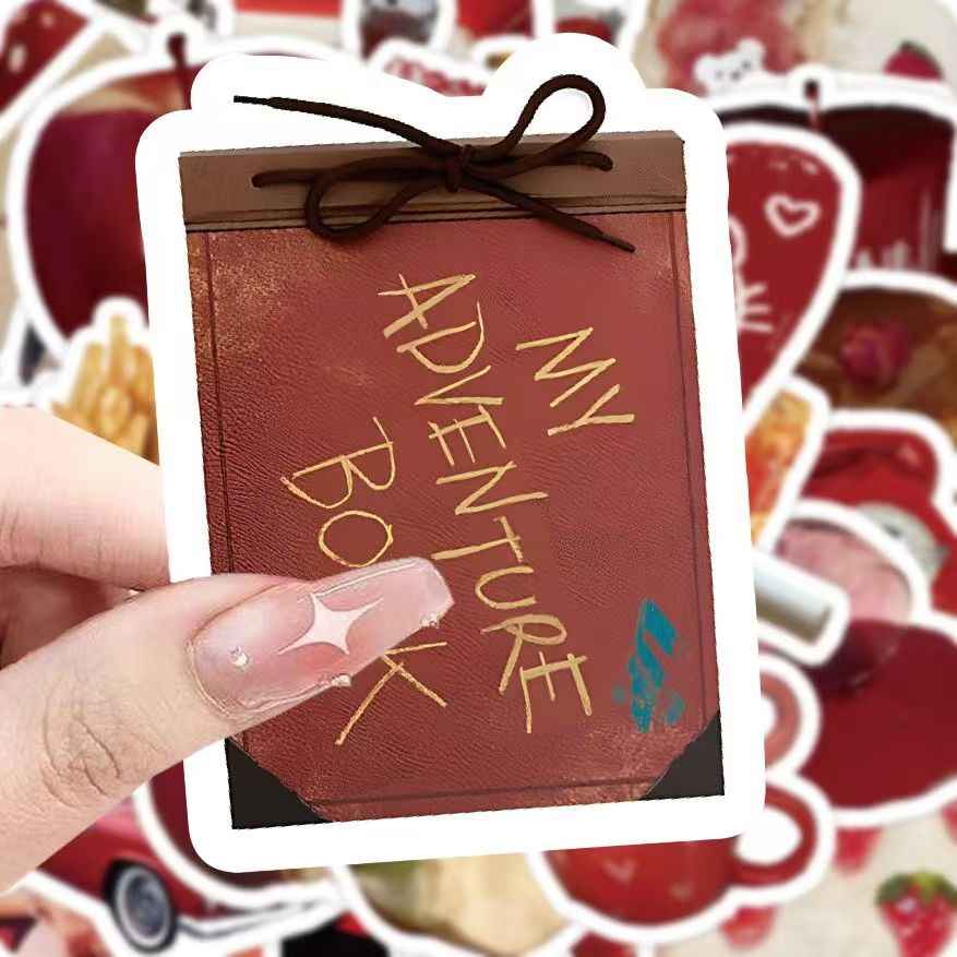Retro Red 50-Piece Sticker Pack | Non-Repeating Designs, DIY Crafting, Journal, Laptop, Water Bottle, Scrapbooking, Reusable, Waterproof PVC