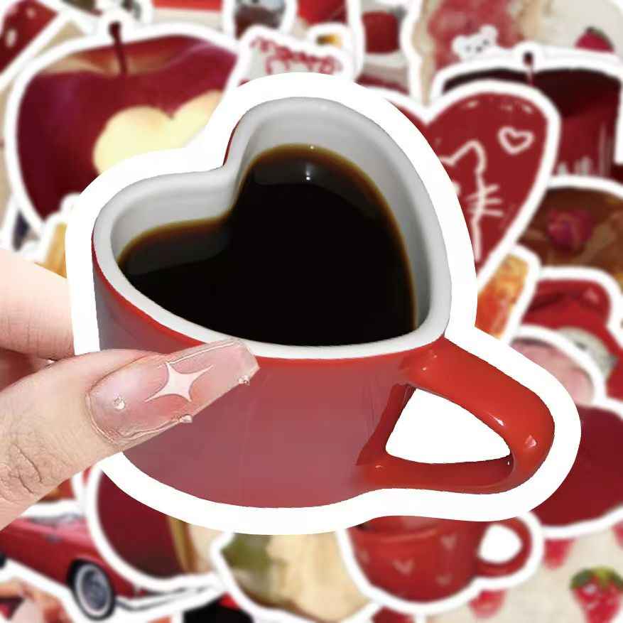 Retro Red 50-Piece Sticker Pack | Non-Repeating Designs, DIY Crafting, Journal, Laptop, Water Bottle, Scrapbooking, Reusable, Waterproof PVC