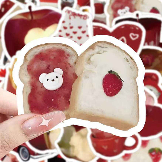 Retro Red 50-Piece Sticker Pack | Non-Repeating Designs, DIY Crafting, Journal, Laptop, Water Bottle, Scrapbooking, Reusable, Waterproof PVC