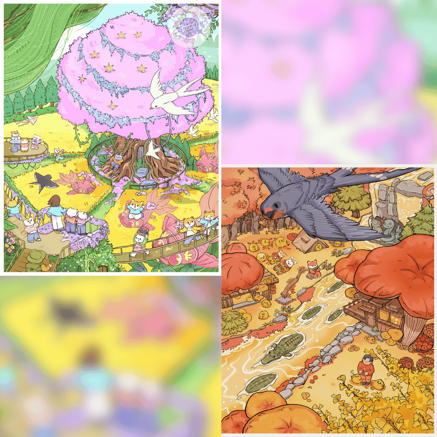 Adorable Four Seasons – 3D Miniature Scene Stickers (Plus Size) – 2 Theme Sets: Spring Flower Field | Autumn Encounter