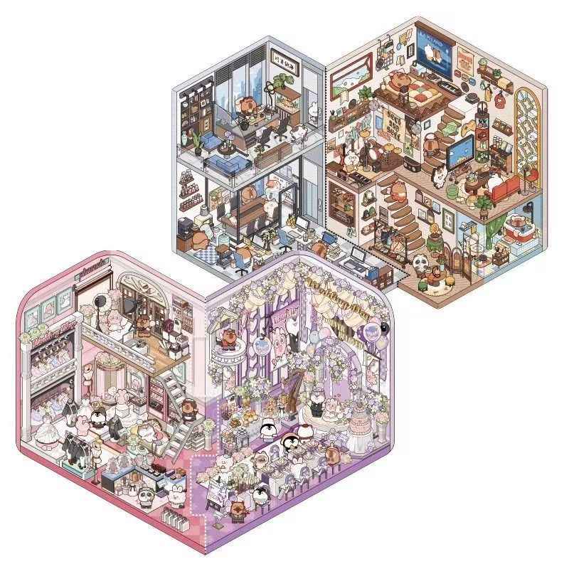 Two-Person Puzzle Edition – 3D Miniature Sticker Scenes - 2 Theme Sets: Romantic Wedding | Working Diary