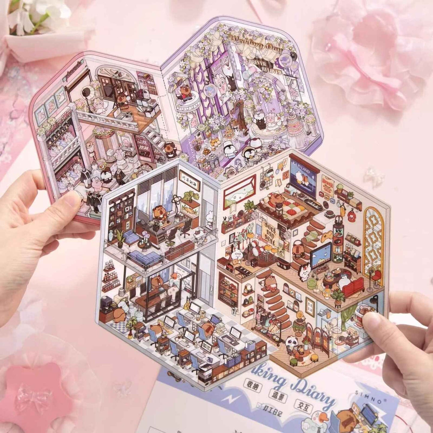 Two-Person Puzzle Edition – 3D Miniature Sticker Scenes - 2 Theme Sets: Romantic Wedding | Working Diary