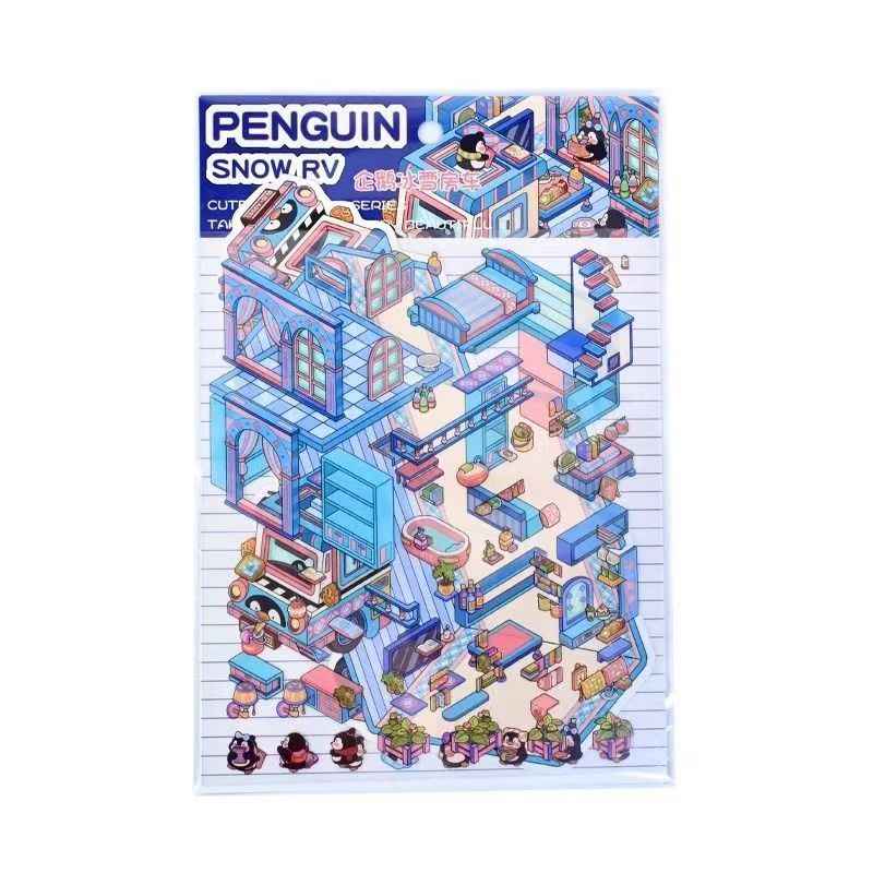 Animal RV – 3D Miniature Sticker Scenes - 4 Theme Sets: Shiba Inu Snack RV | Capybara Forest RV | Penguin Snowy RV | Puppy Pink RV