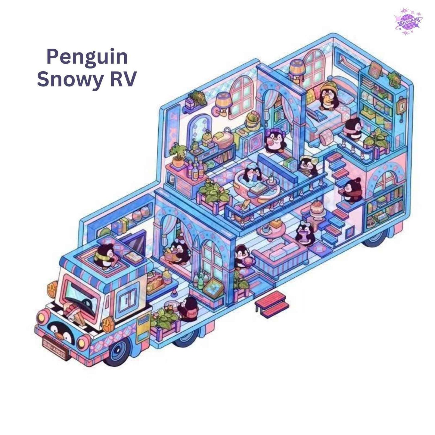 Animal RV – 3D Miniature Sticker Scenes - 4 Theme Sets: Shiba Inu Snack RV | Capybara Forest RV | Penguin Snowy RV | Puppy Pink RV